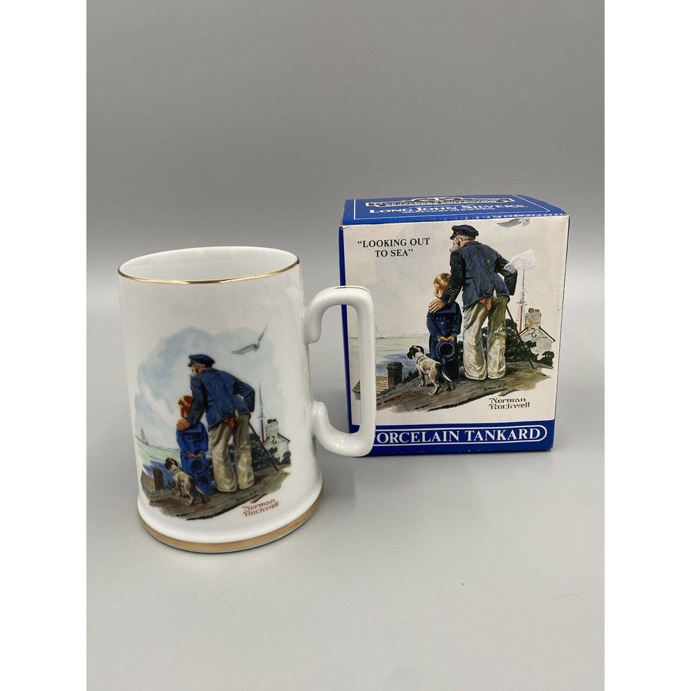 VTG Long John Silvers Norman Rockwell Looking Out to Sea Porcelain Tankard